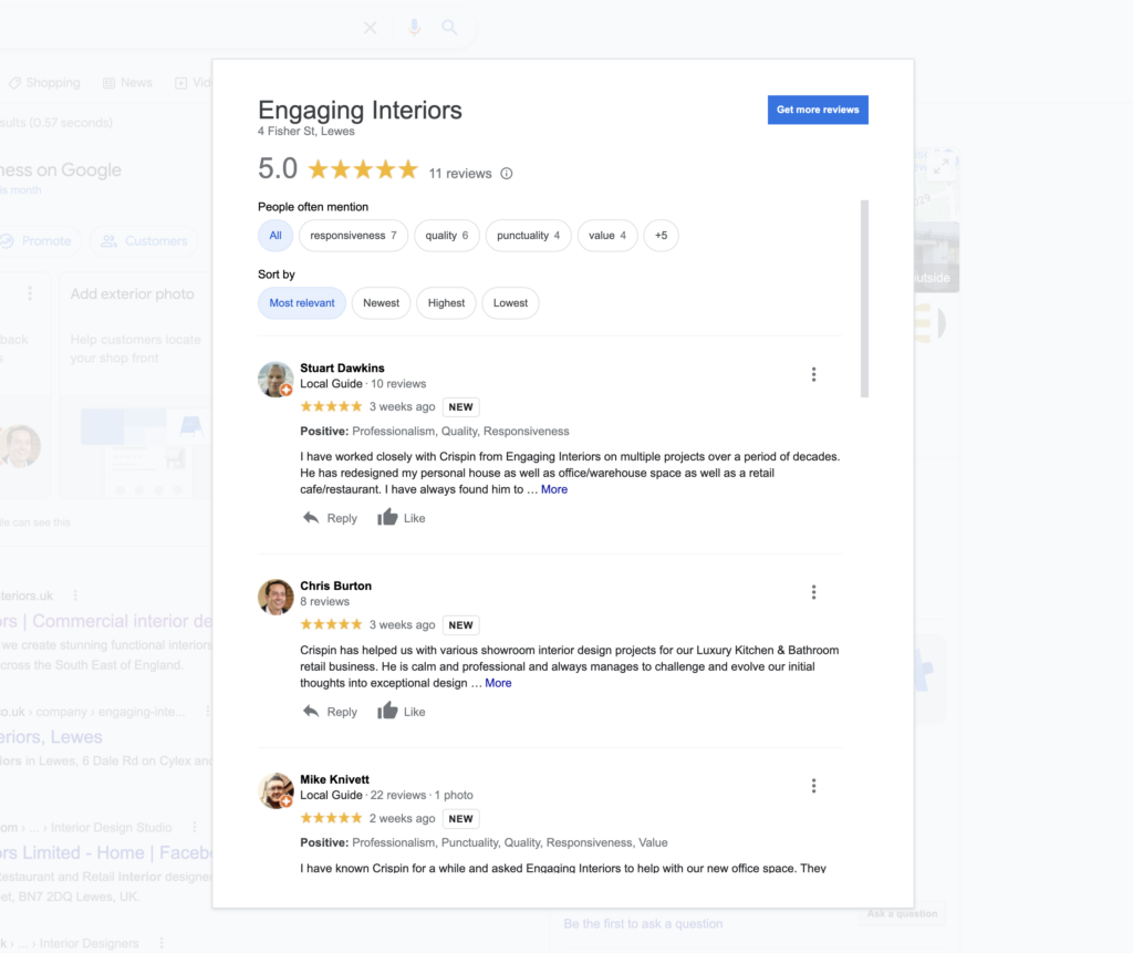 Interior designer google reviews